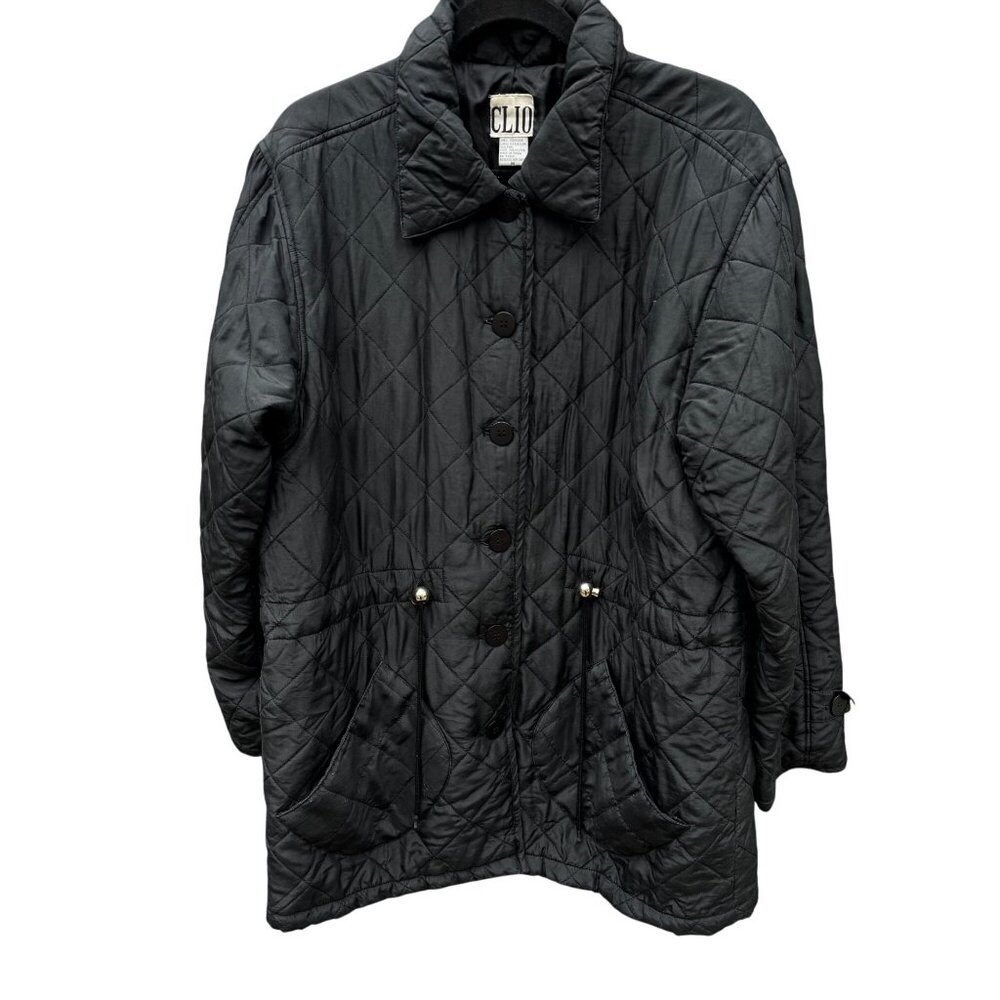 Clio Equestrian 100% Silk Quilted Barn Jacket Old Money Drawstring Waist Black M